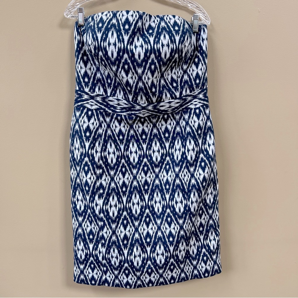 Banana Republic Strapless Navy and White Ikat Dress Size 14